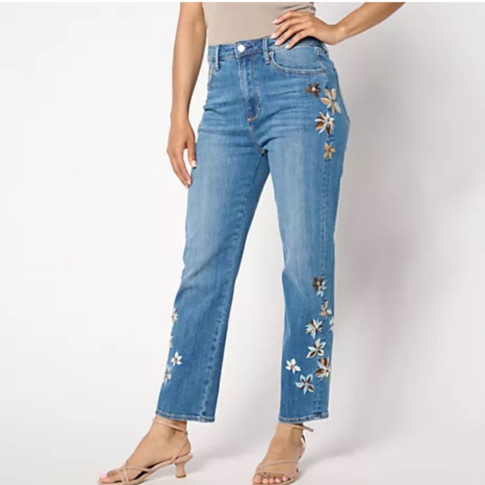 DRIFTWOOD EMBROIDED Petite Royce Straight Ankle - Indigo Detached